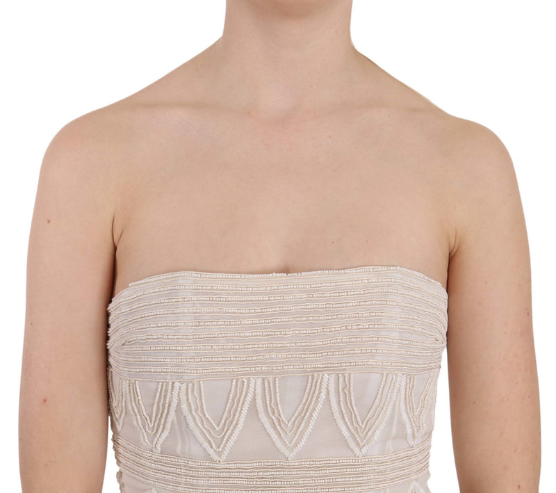 Chic Beige Embellished Silk Mini Dress John Richmond