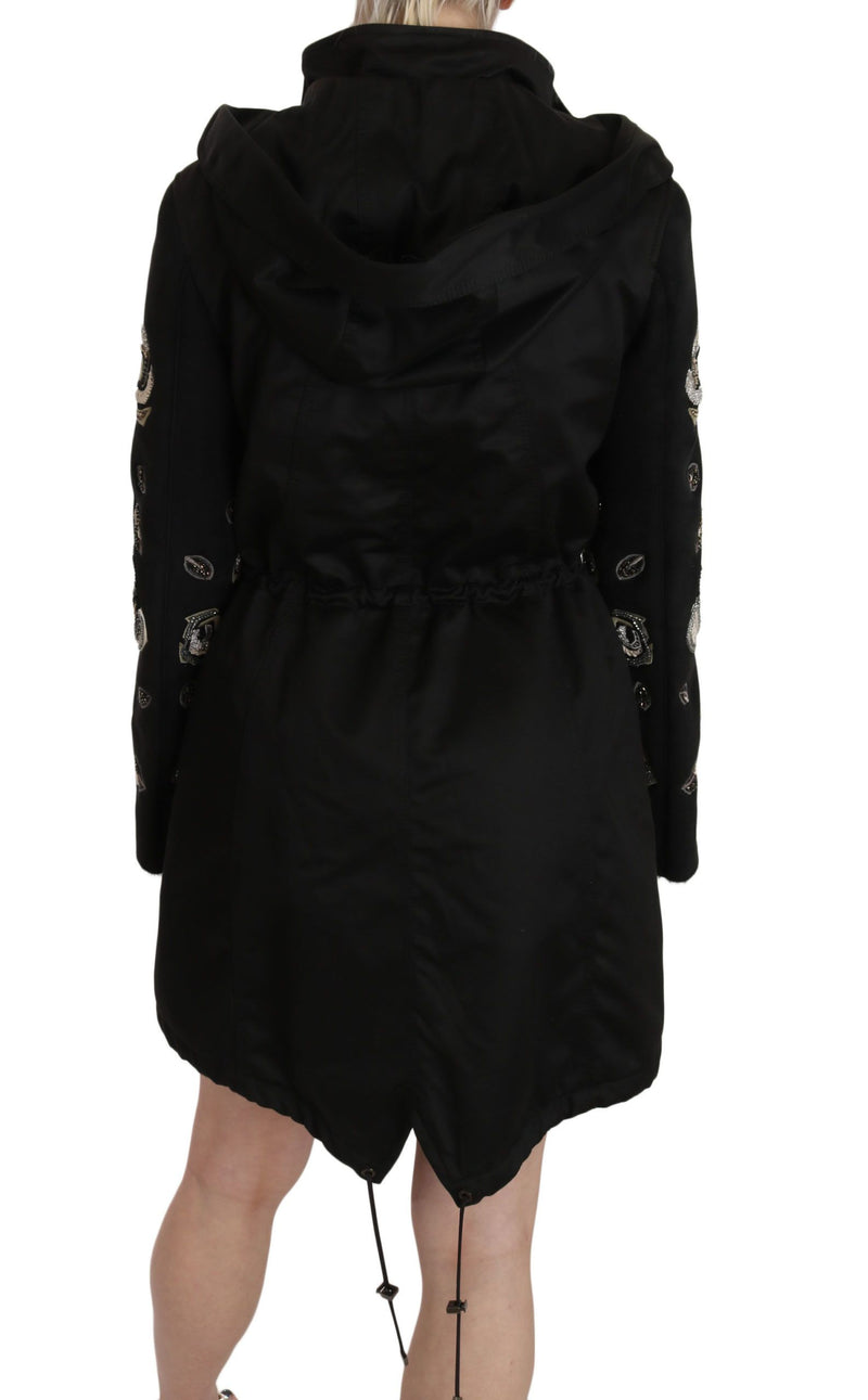 Elegant Black Beaded Parka Jacket for Women John Richmond