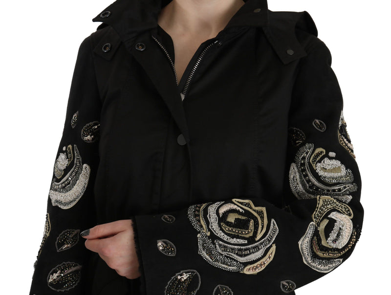 Elegant Black Beaded Parka Jacket for Women John Richmond