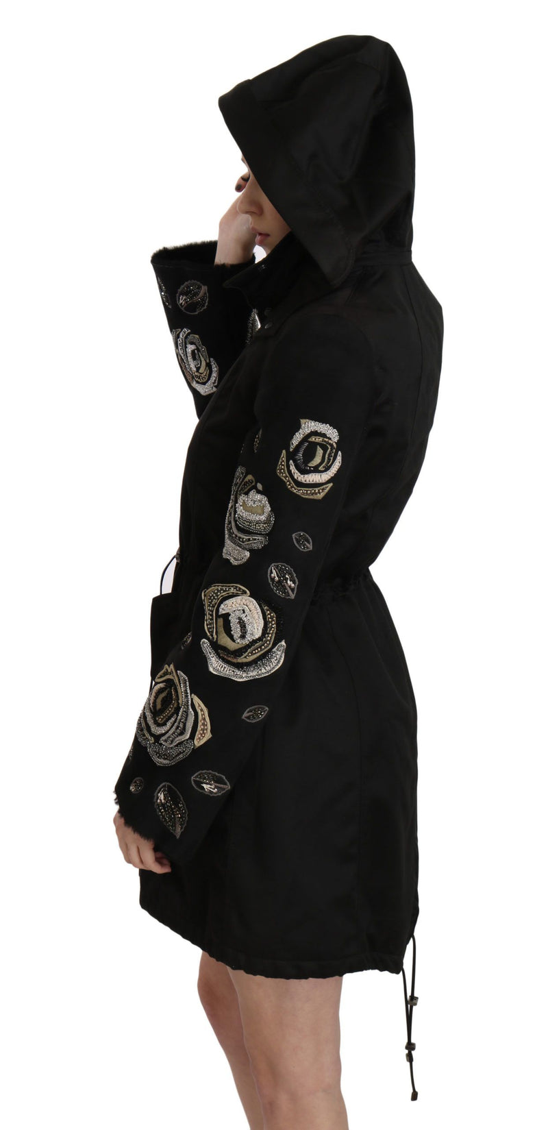 Elegant Black Beaded Parka Jacket for Women John Richmond