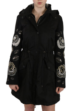 Elegant Black Beaded Parka Jacket for Women John Richmond