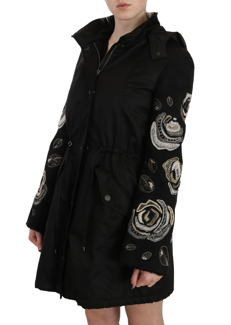 Elegant Black Beaded Parka Jacket for Women John Richmond