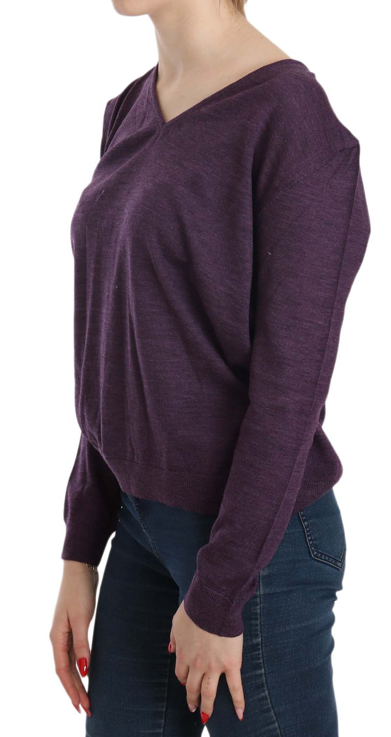 Elegant Purple V-Neck Wool Blouse BYBLOS