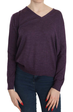 Elegant Purple V-Neck Wool Blouse BYBLOS