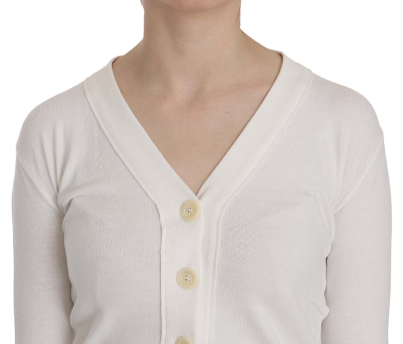 Elegant White V-Neck Cropped Cardigan Blouse BYBLOS
