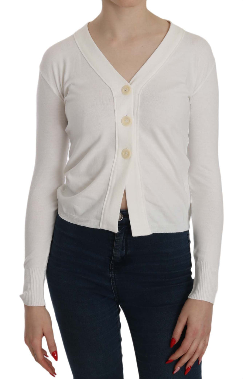 Elegant White V-Neck Cropped Cardigan Blouse BYBLOS