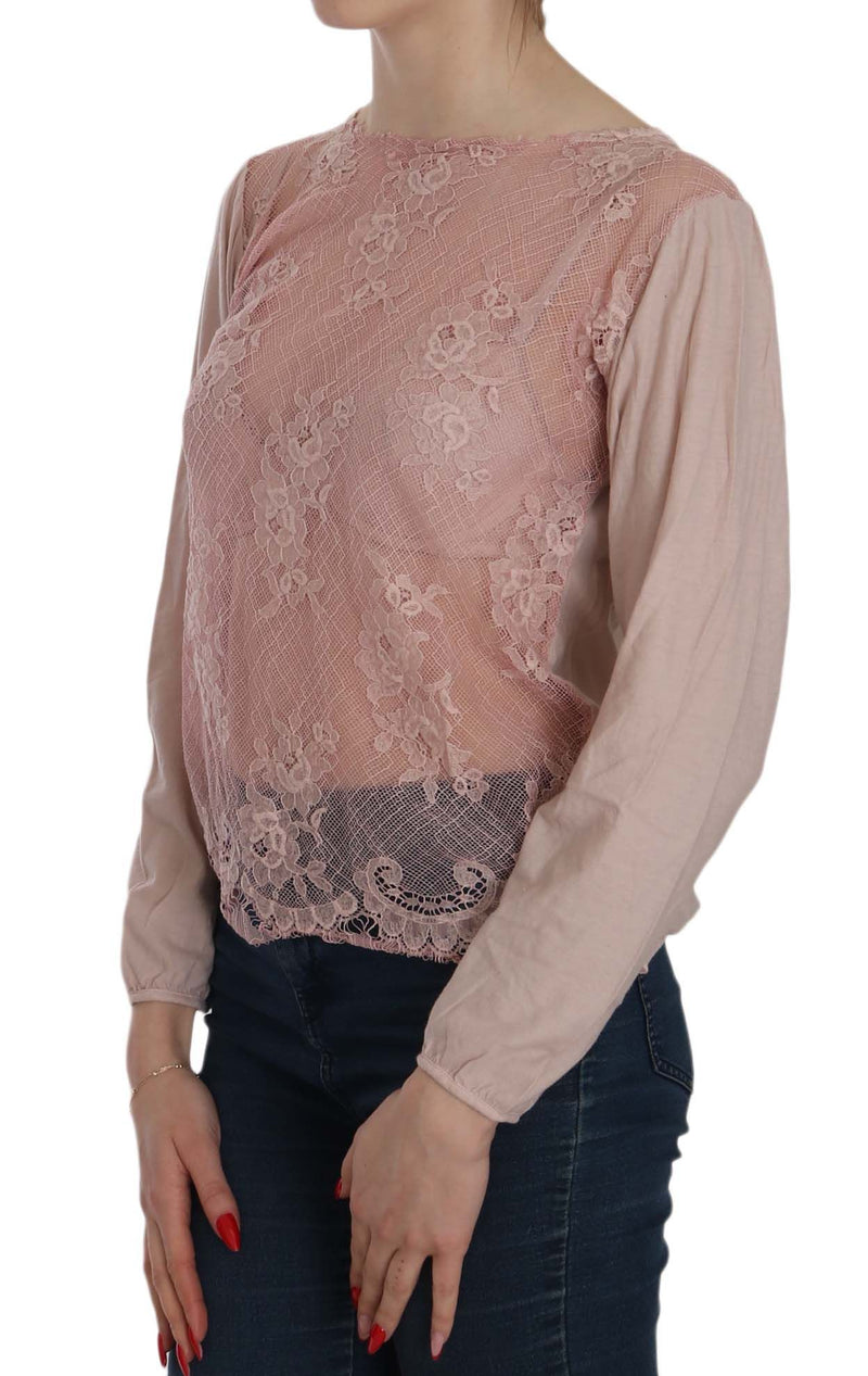 Elegant Pink Lace Boat Neck Blouse PINK MEMORIES
