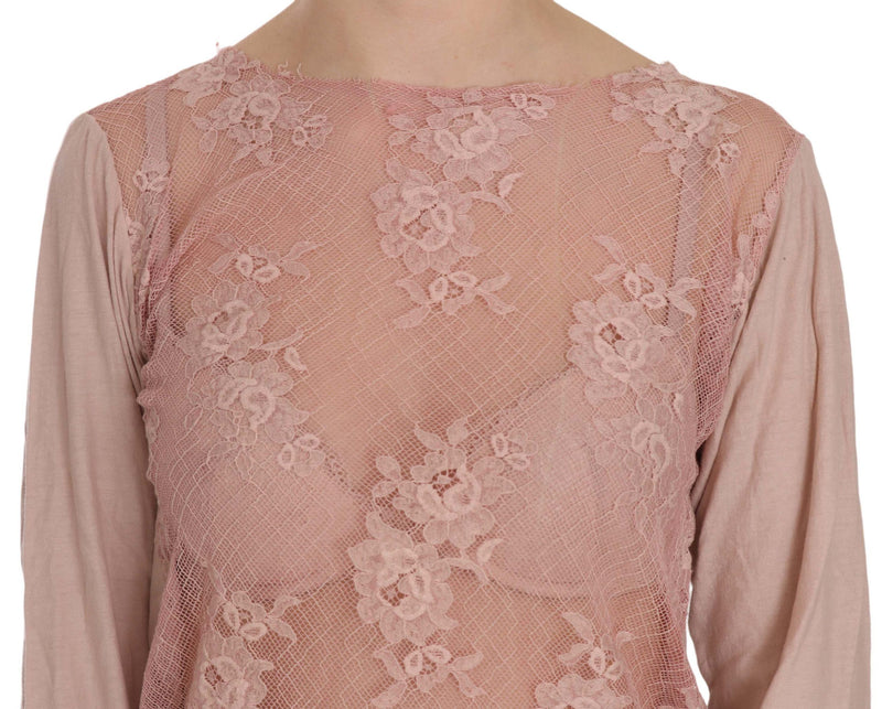 Elegant Pink Lace Boat Neck Blouse PINK MEMORIES