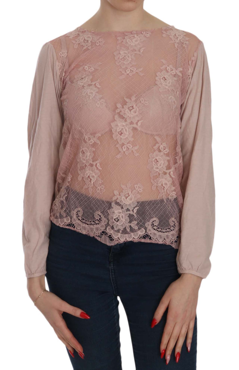 Elegant Pink Lace Boat Neck Blouse PINK MEMORIES