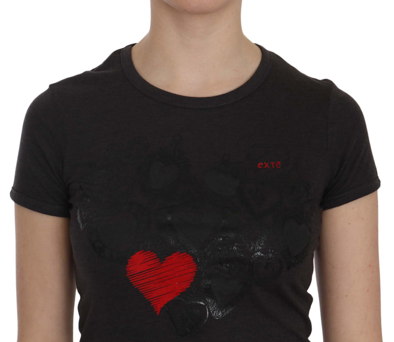 Black Hearts Print Crew Neck Blouse Exte