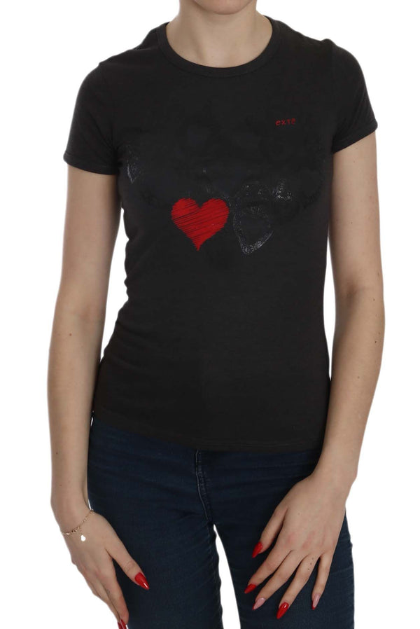 Black Hearts Print Crew Neck Blouse Exte