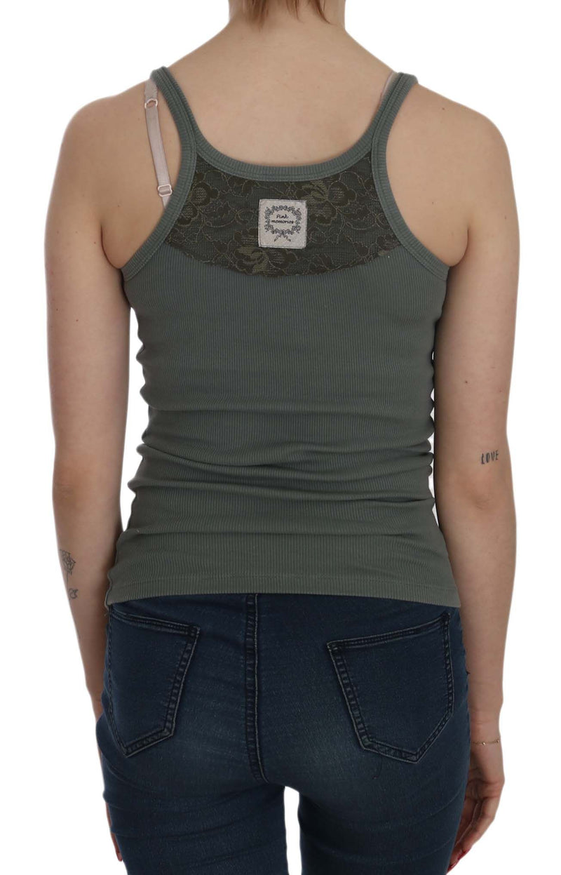 Elegant Round Neck Sleeveless Green Cotton Blouse PINK MEMORIES