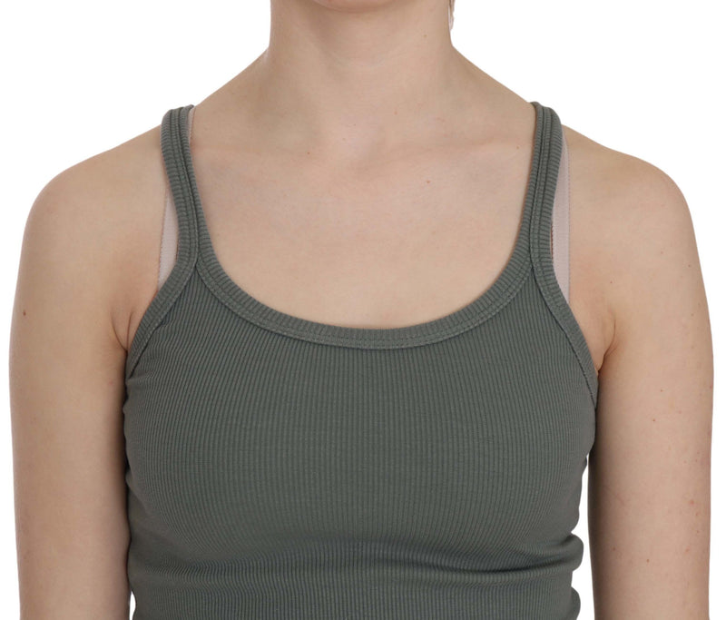 Elegant Round Neck Sleeveless Green Cotton Blouse PINK MEMORIES