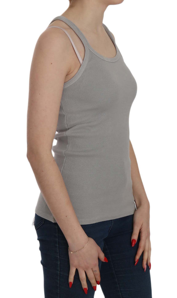 Elegant Sleeveless Grey Cotton Blouse PINK MEMORIES