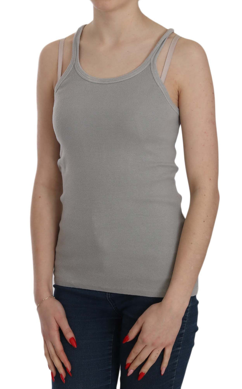 Elegant Sleeveless Grey Cotton Blouse PINK MEMORIES