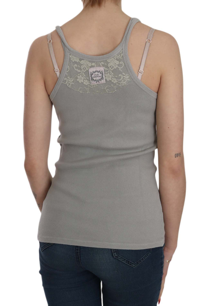 Elegant Sleeveless Grey Cotton Blouse PINK MEMORIES
