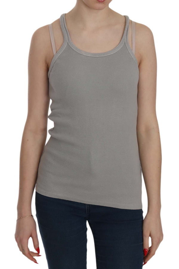 Elegant Sleeveless Grey Cotton Blouse PINK MEMORIES