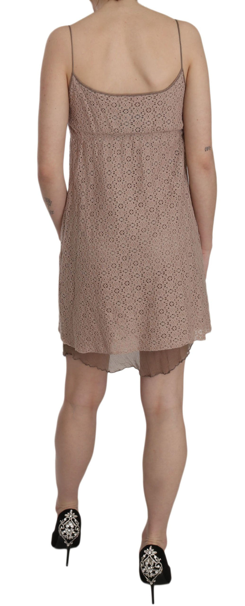 Beige A-Line Spaghetti Strap Mini Dress PINK MEMORIES