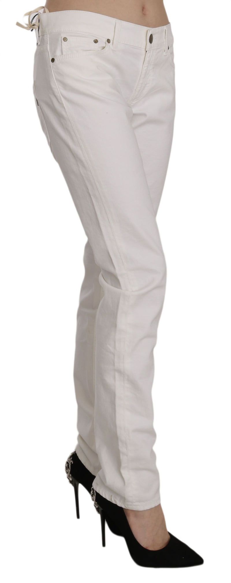 Chic White Skinny Cotton Blend Pants Dondup