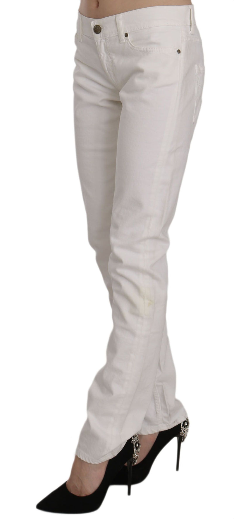 Chic White Skinny Cotton Blend Pants Dondup