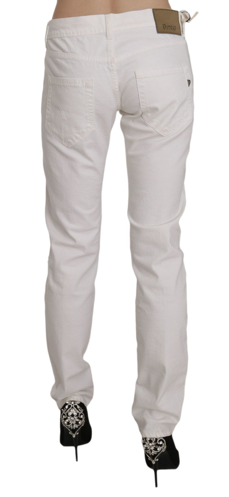 Chic White Skinny Cotton Blend Pants Dondup