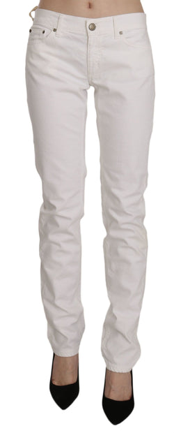 Chic White Skinny Cotton Blend Pants Dondup