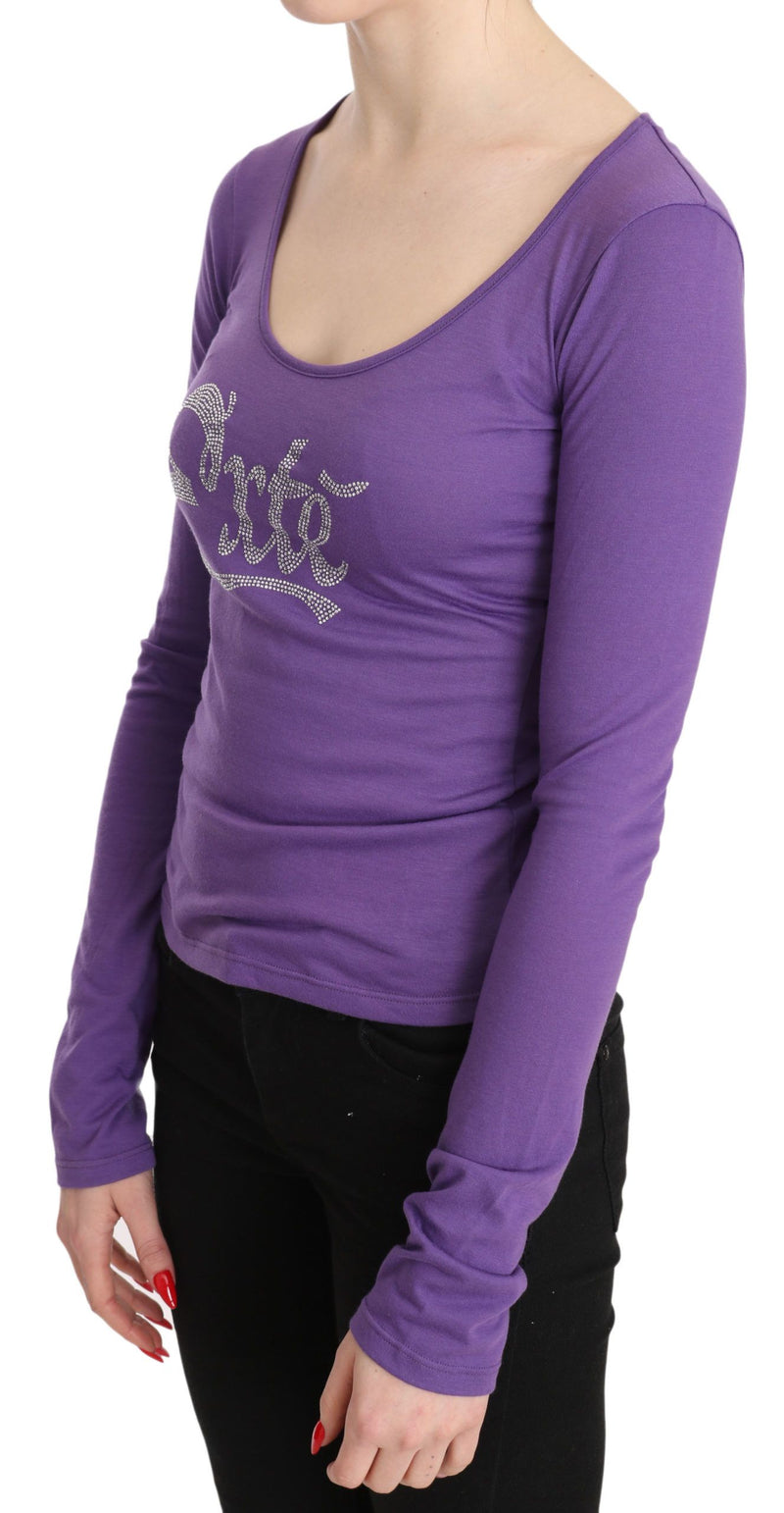 Elegant Purple Crystal Embellished Long Sleeve Top Exte