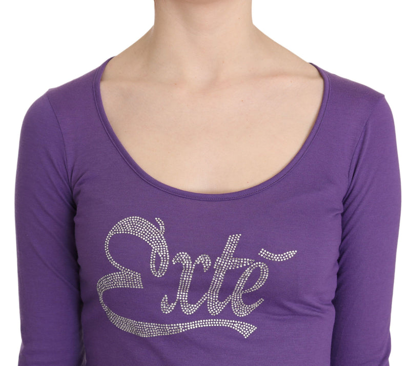 Elegant Purple Crystal Embellished Long Sleeve Top Exte