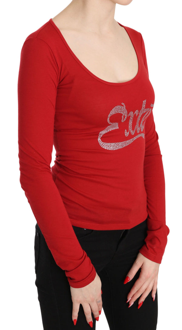 Red Crystal Embellished Long Sleeve Top Exte