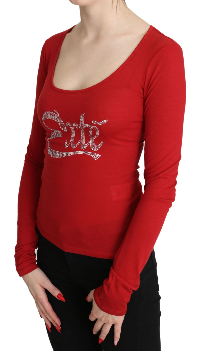 Red Crystal Embellished Long Sleeve Top Exte