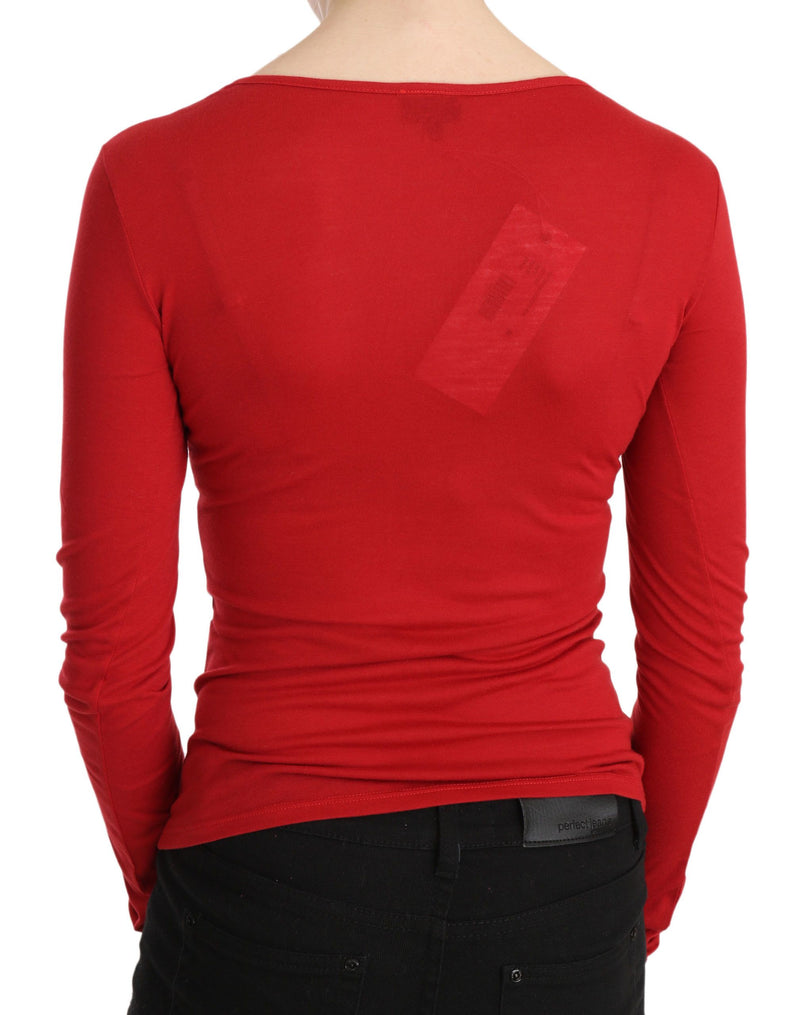 Red Crystal Embellished Long Sleeve Top Exte