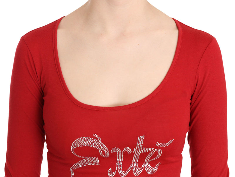 Red Crystal Embellished Long Sleeve Top Exte