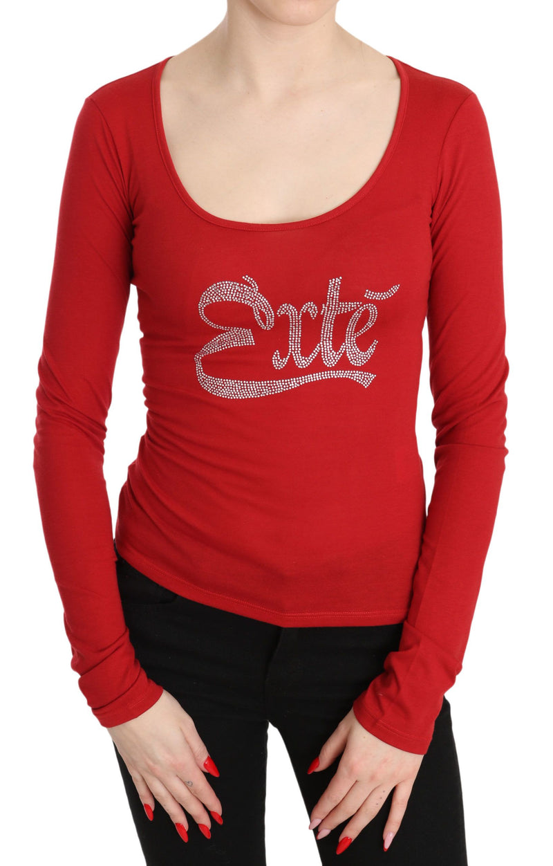 Red Crystal Embellished Long Sleeve Top Exte