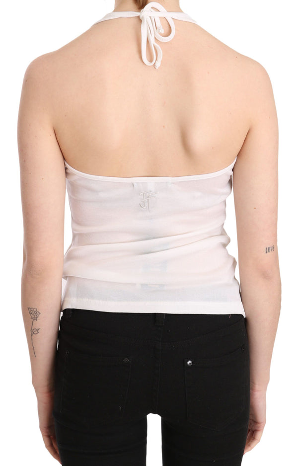 Elegant White Halter Casual Tank Top GF Ferre