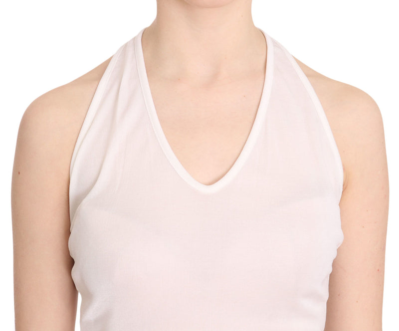 Elegant White Halter Casual Tank Top GF Ferre