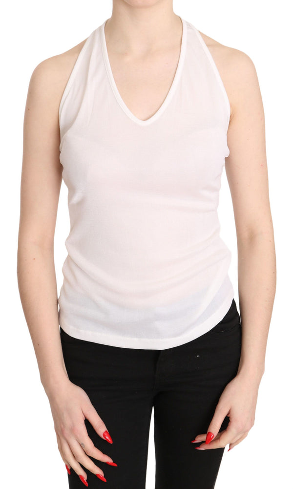 Elegant White Halter Casual Tank Top GF Ferre