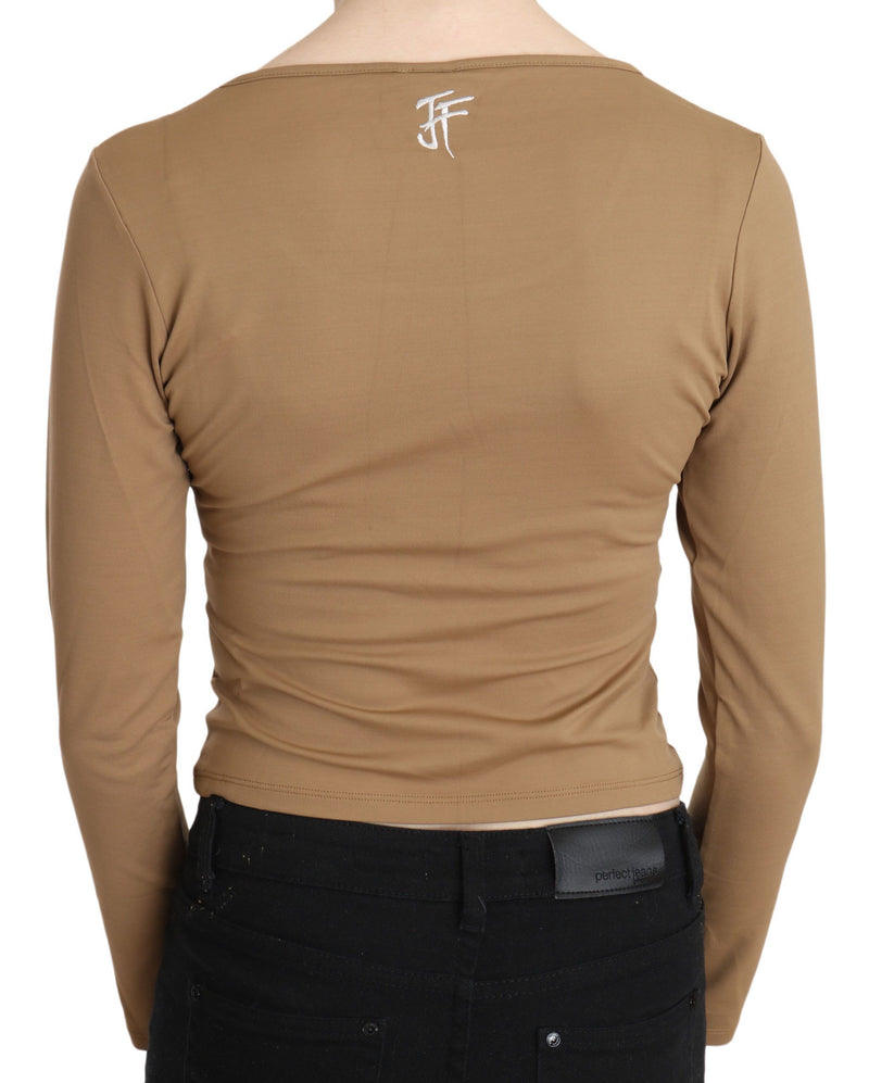 Elegant Brown Long Sleeve Cropped Top GF Ferre