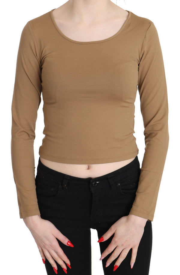 Elegant Brown Long Sleeve Cropped Top GF Ferre