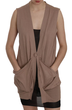 Chic Sleeveless Cotton Cardigan Vest - Elegant Brown PINK MEMORIES