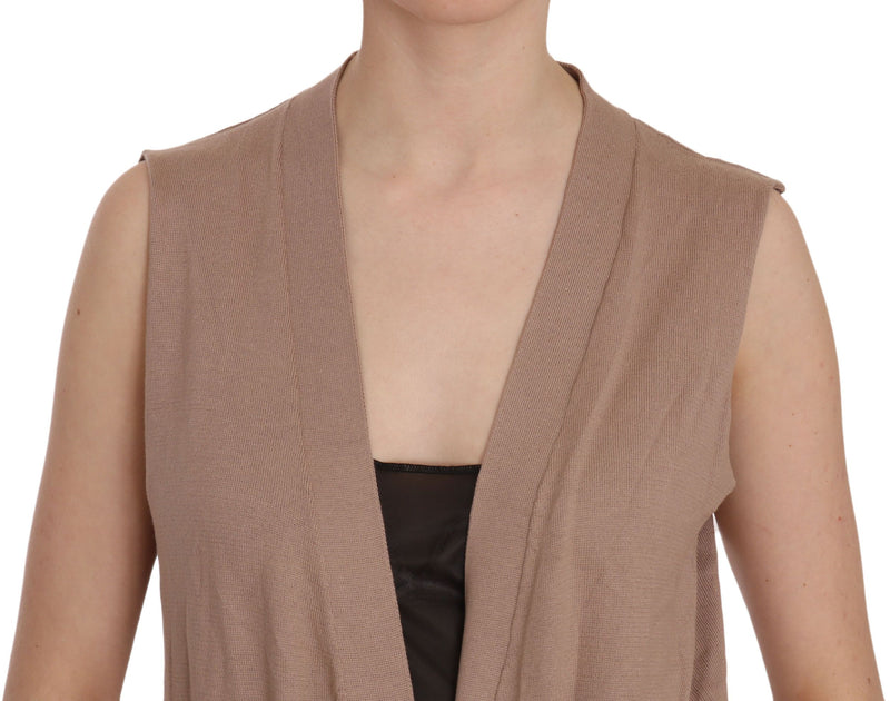 Chic Sleeveless Cotton Cardigan Vest - Elegant Brown PINK MEMORIES