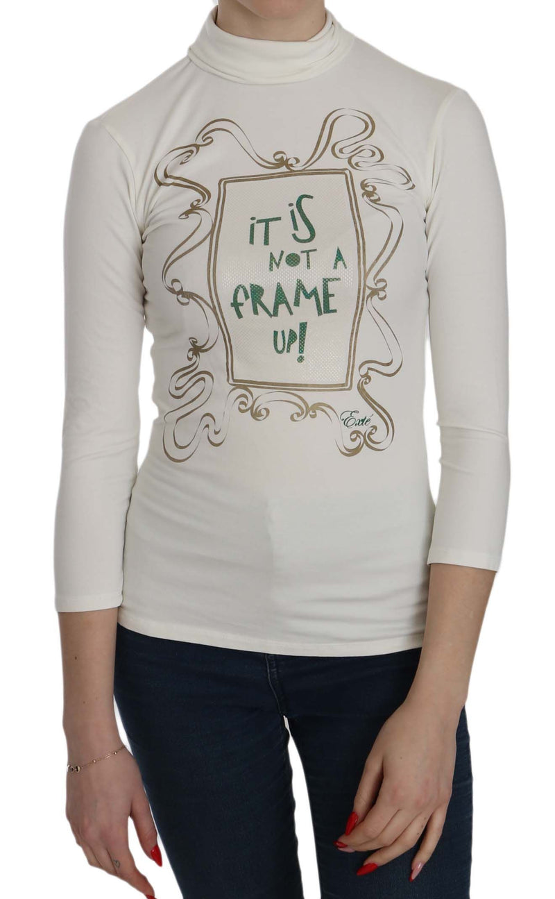 Chic White Printed Turtle Neck Blouse Exte