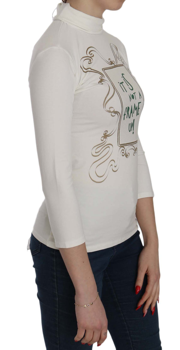 Chic White Printed Turtle Neck Blouse Exte