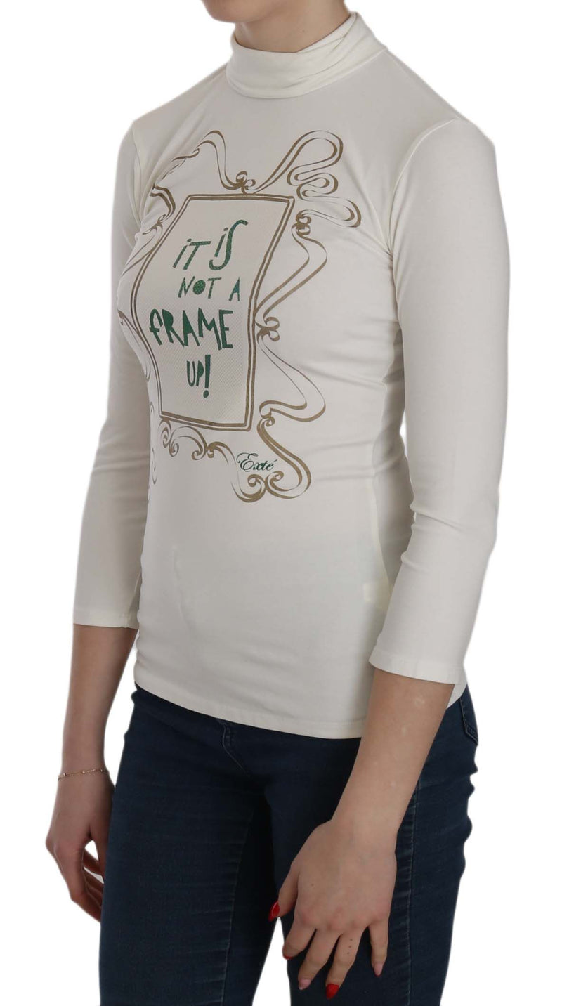 Chic White Printed Turtle Neck Blouse Exte