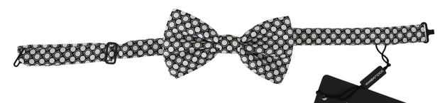 Elegant Black White Circle Silk Bow Tie Dolce & Gabbana