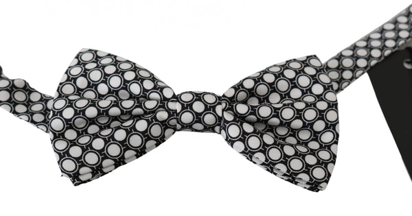 Elegant Black White Circle Silk Bow Tie Dolce & Gabbana