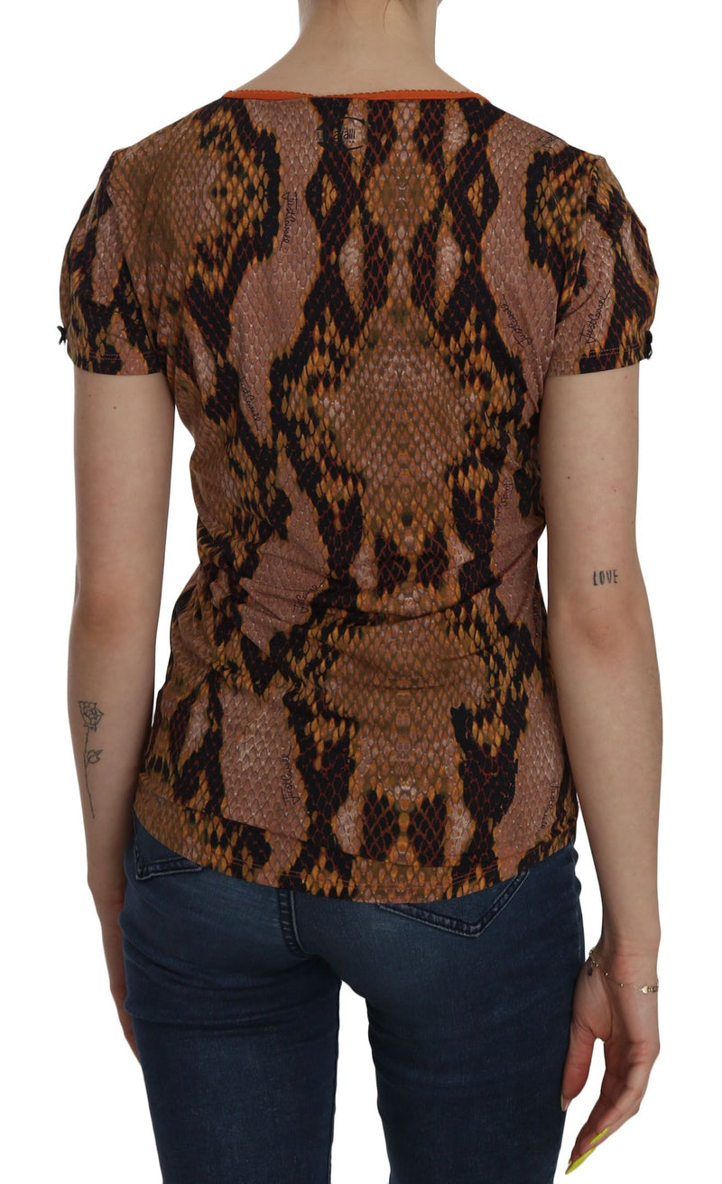 Alluring Brown Snake Skin Pattern Blouse Just Cavalli