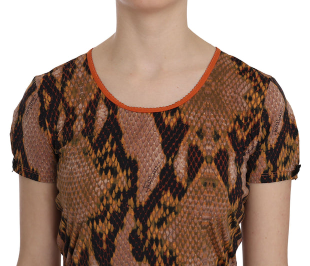 Alluring Brown Snake Skin Pattern Blouse Just Cavalli