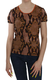 Alluring Brown Snake Skin Pattern Blouse Just Cavalli