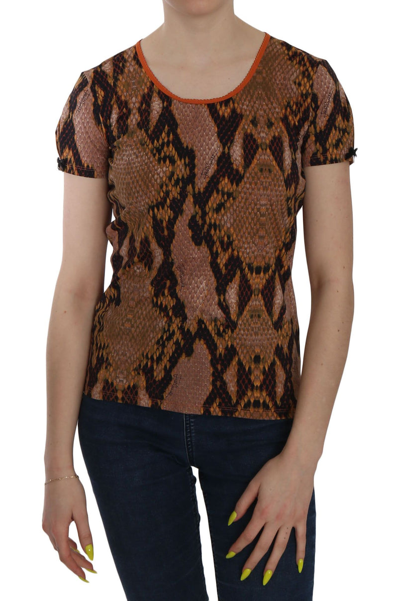 Alluring Brown Snake Skin Pattern Blouse Just Cavalli