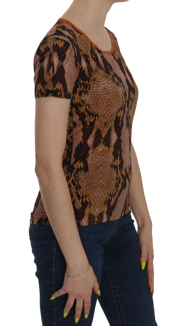 Alluring Brown Snake Skin Pattern Blouse Just Cavalli